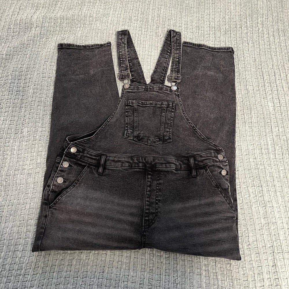 Women’s Dark Gray Straight Leg Denim Overalls Size 16 Plus Size